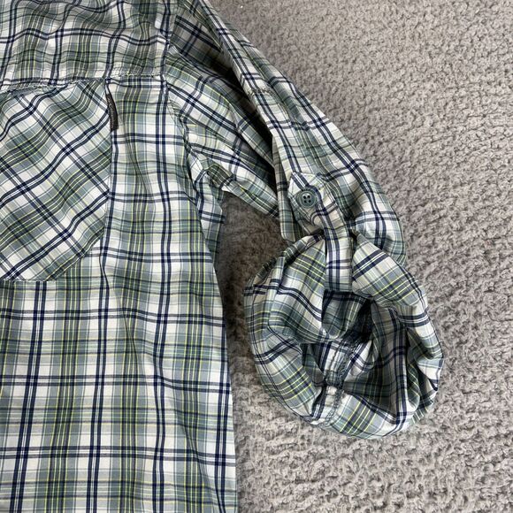Columbia Shirt Mens M Green Plaid Button Roll Tab Vented Pocket Outdoor Hiking - Picture 16 of 16